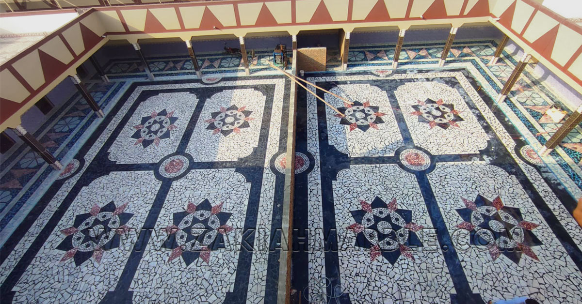 flooring and staircase mosaic idea